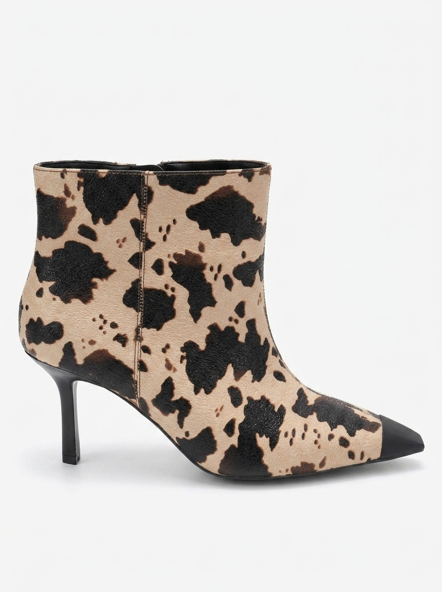 Rassel - Beige Printed Pointed Toe Boot (Women)