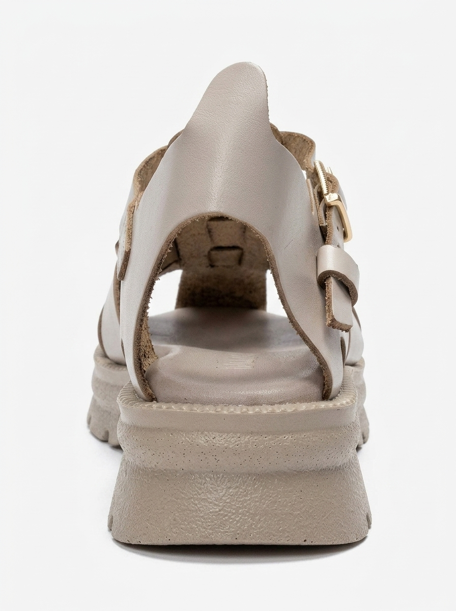 RIELA - Beige Genuine Leather Multi-Strap Closed-Back Buckle Sandal (Women)