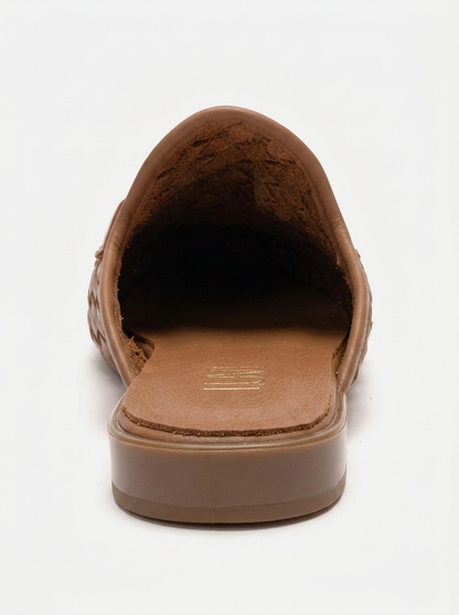 SENIA - Cognac Genuine Leather Buckle Front Closed Mule (Women)