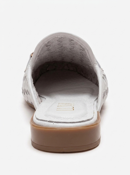 SENIA - White Genuine Leather Buckle Front Closed Mule (Women)