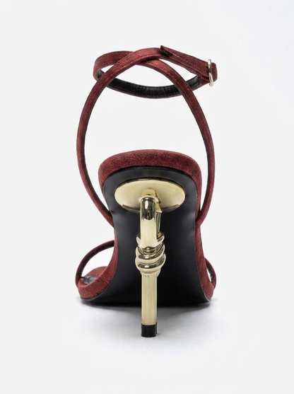SONE - Burgundy Satin Gold Stiletto Heel Shoe (Women)