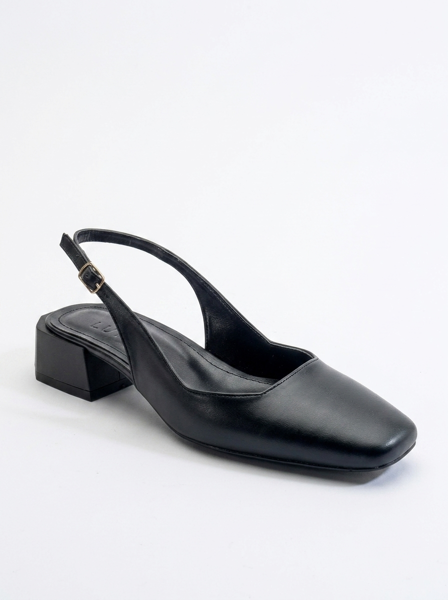 State - Zapatos de tacón "Slingback" negros con punta redonda (mujer)