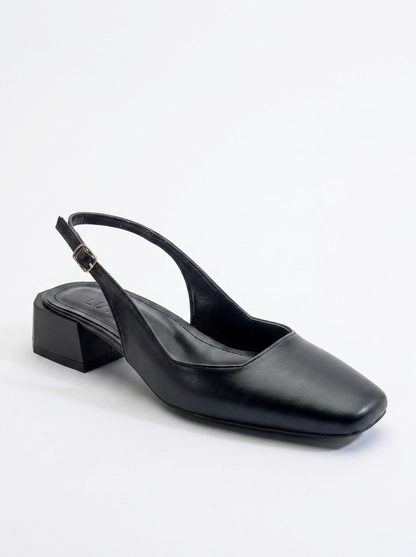 State - Zapatos de tacón "Slingback" negros con punta redonda (mujer)