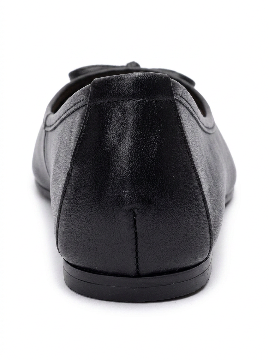 UMIEL - Black Genuine Leather Bow Ballet Flat (Women)