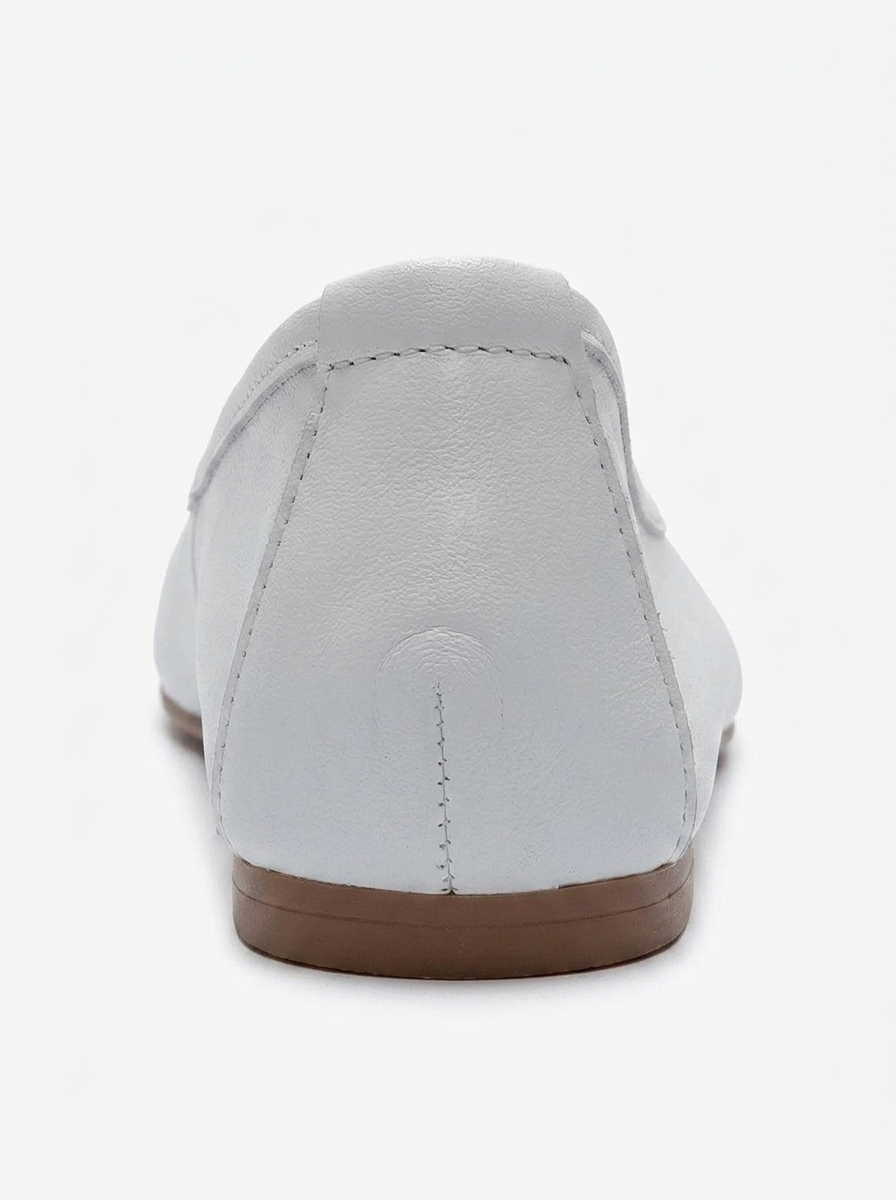 UMIEL - White Genuine Leather Bow Ballet Flat (Women)