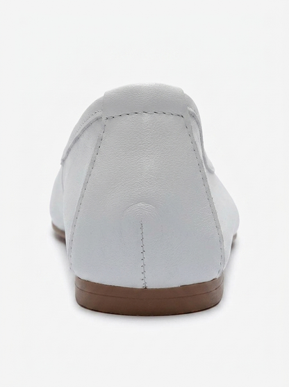 UMIEL - White Genuine Leather Bow Ballet Flat (Women)