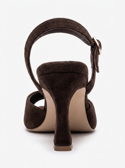 Urael - Brown Suede Genuine Leather Heeled Sandal (Women)