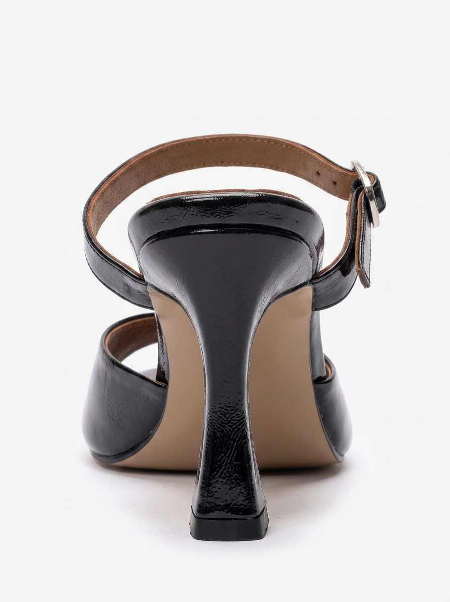Urael - Black Genuine Leather Heeled Sandal (Women)