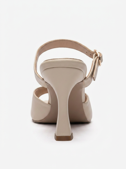 Urael - Beige Genuine Leather Heeled Sandal (Women)