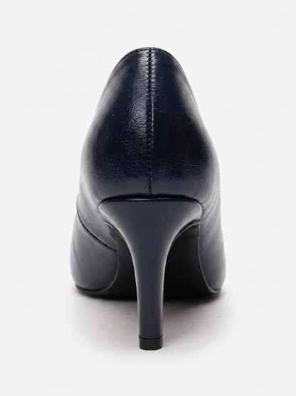 VELMIRA - Zapatos de tacón de aguja de cuero genuino azul marino (Mujer)