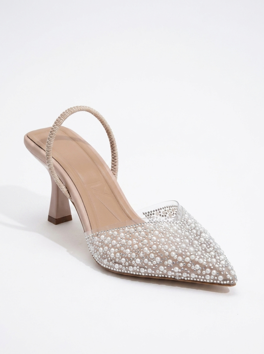 Whena - Clear Slingback Kitten Heels with Embellishments