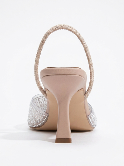 Whena - Clear Slingback Kitten Heels with Embellishments