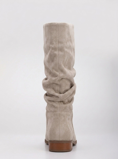 Maribel - Beige Suede Slouchy Boots