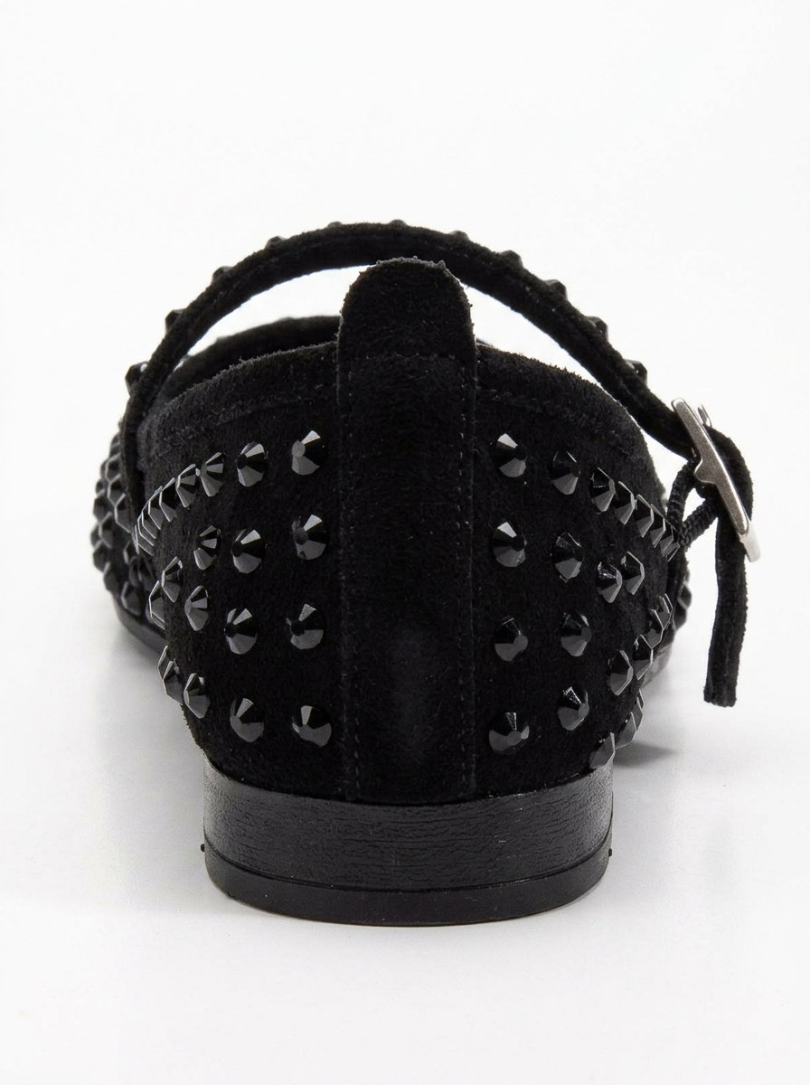 Emilie - Black Studded Crystal Mary Jane Flats