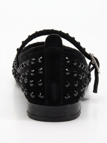 Emilie - Black Studded Crystal Mary Jane Flats