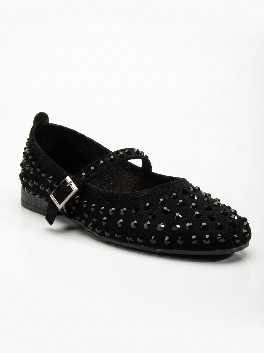 Emilie - Black Studded Crystal Mary Jane Flats