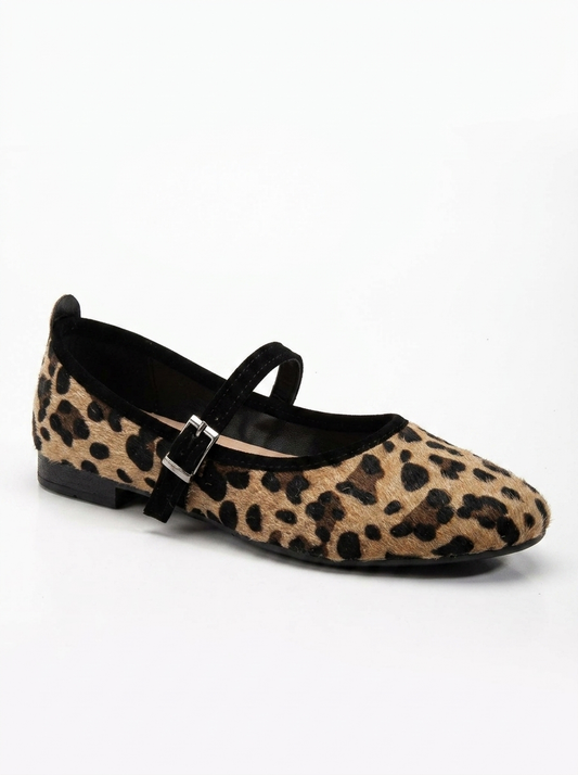 Emilie - Bailarinas Mary Jane de Ante con Estampado de Leopardo