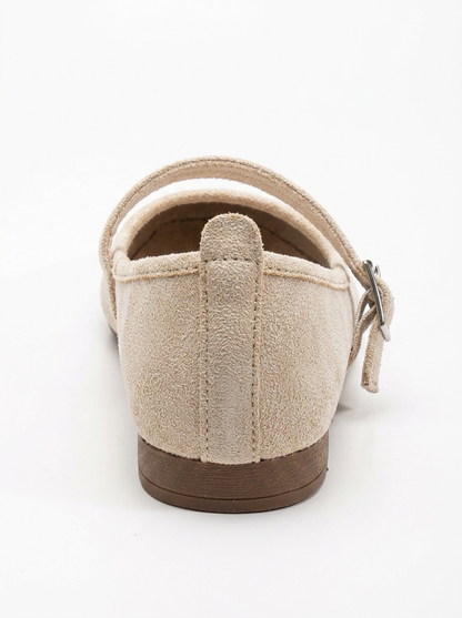 Emilie - Beige Suede Mary Jane Flats