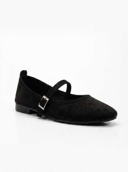 Emilie - Black Suede Mary Jane Flats