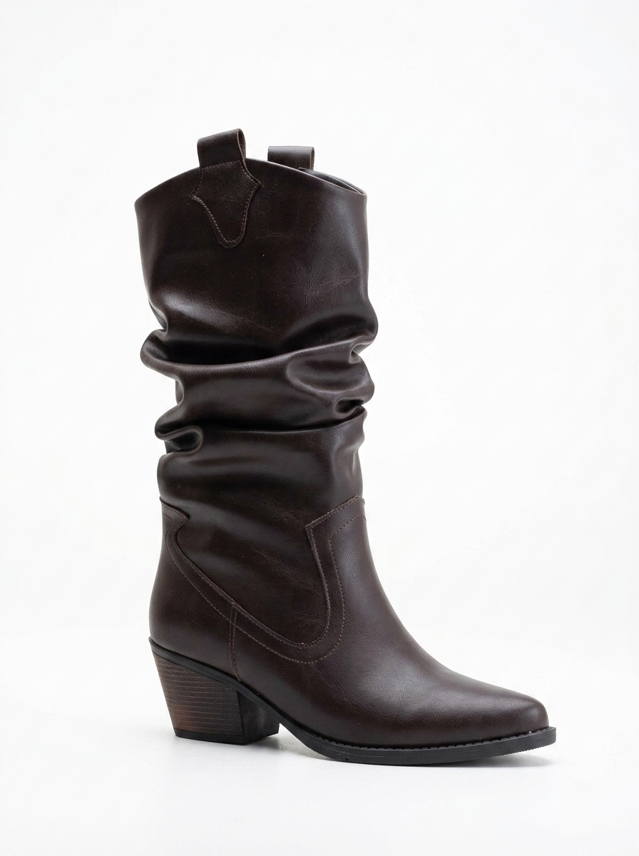 Bonnie - Dark Brown Slouch Western Boots