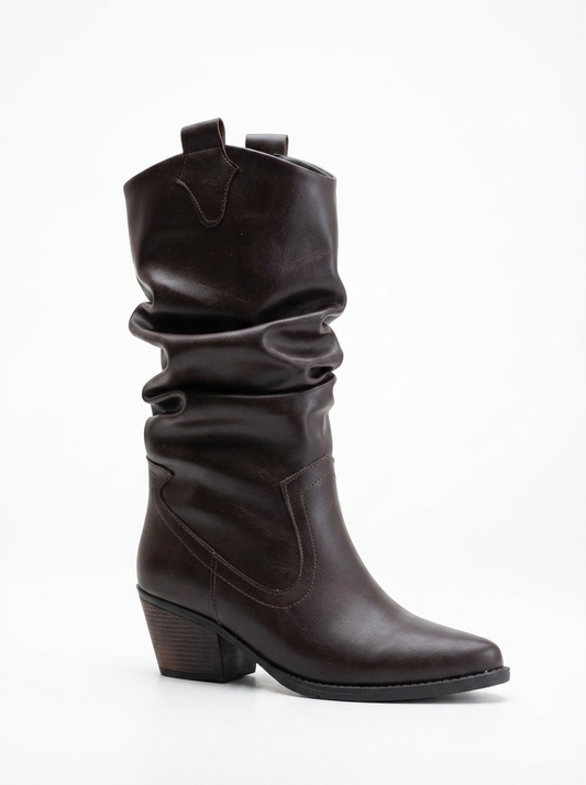 Bonnie - Dark Brown Slouch Western Boots