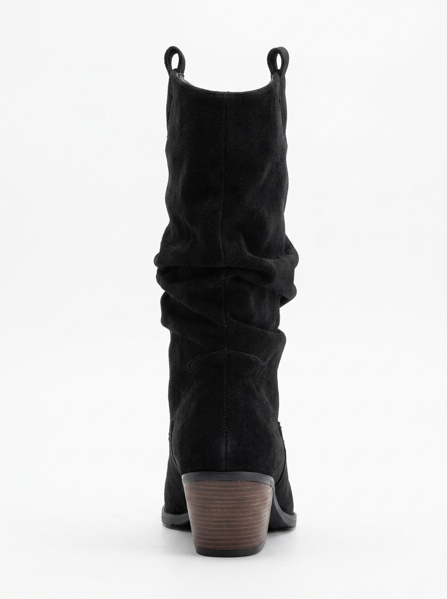 Bonnie - Black Suede Slouch Western Boots