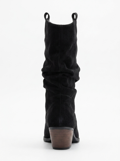 Bonnie - Black Suede Slouch Western Boots