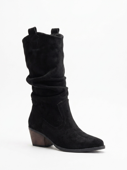 Bonnie - Black Suede Slouch Western Boots