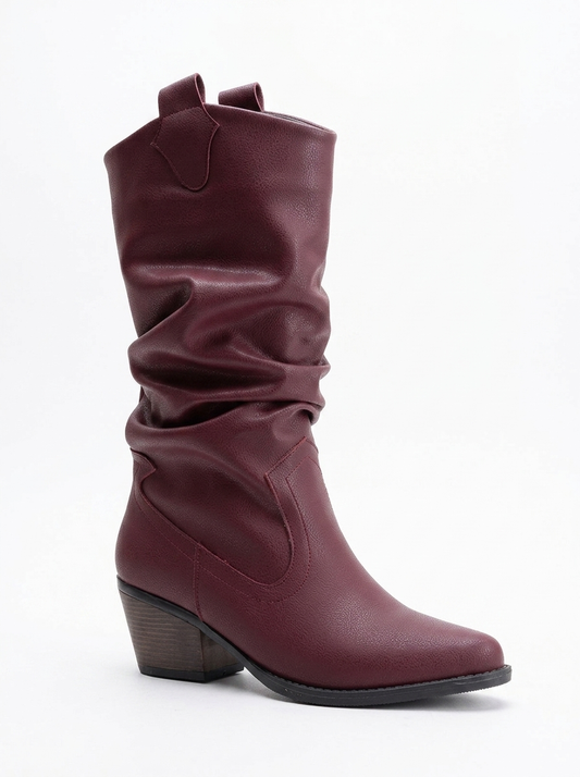 Bonnie - Burgundy Slouch Western Boots
