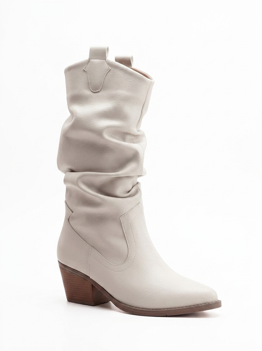 Bonnie - Beige Slouch Western Boots