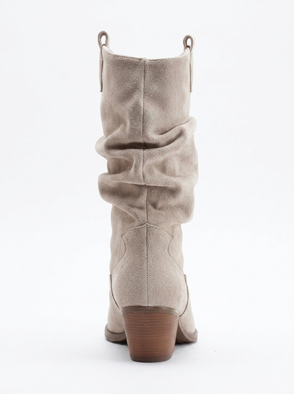 Bonnie - Beige Suede Slouch Western Boots