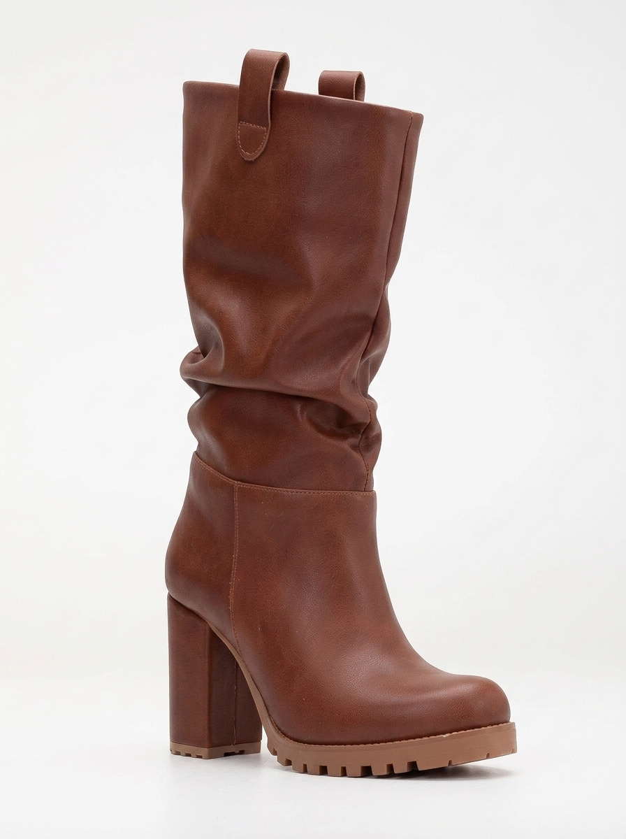 Anais - Cognac Brown Slouch Platform Boots