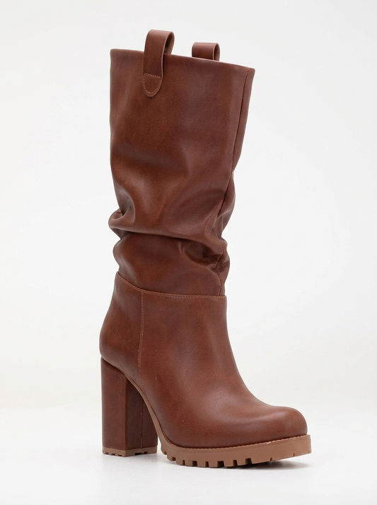 Anais - Cognac Brown Slouch Platform Boots