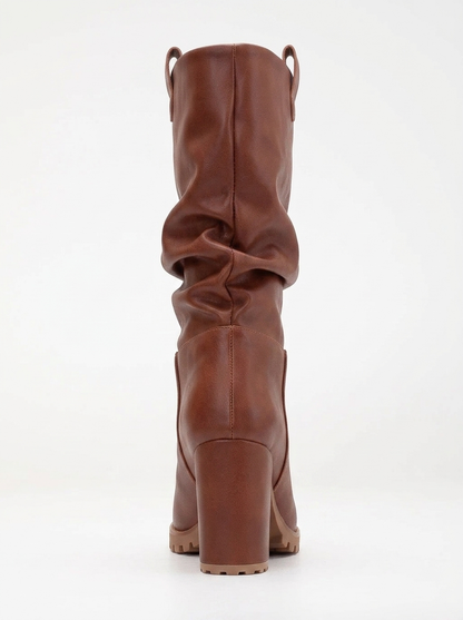 Anais - Cognac Brown Slouch Platform Boots