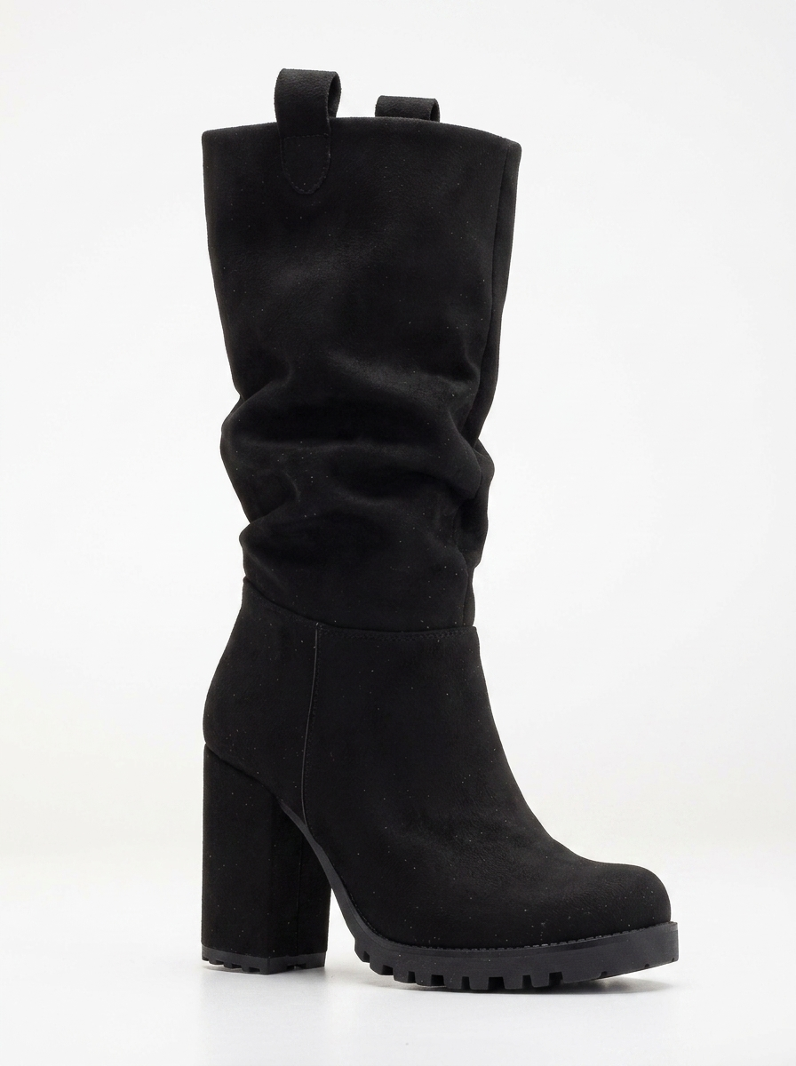 Anais - Black Suede Slouch Platform Boots