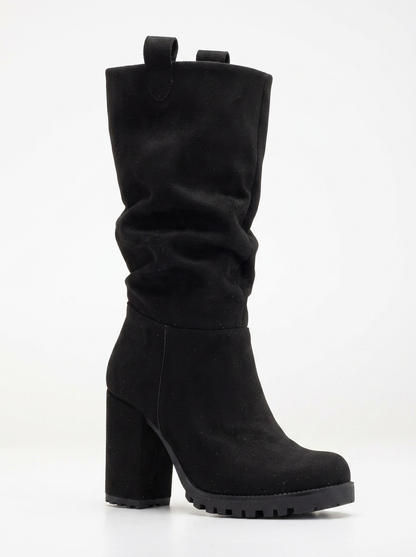 Anais - Black Suede Slouch Platform Boots