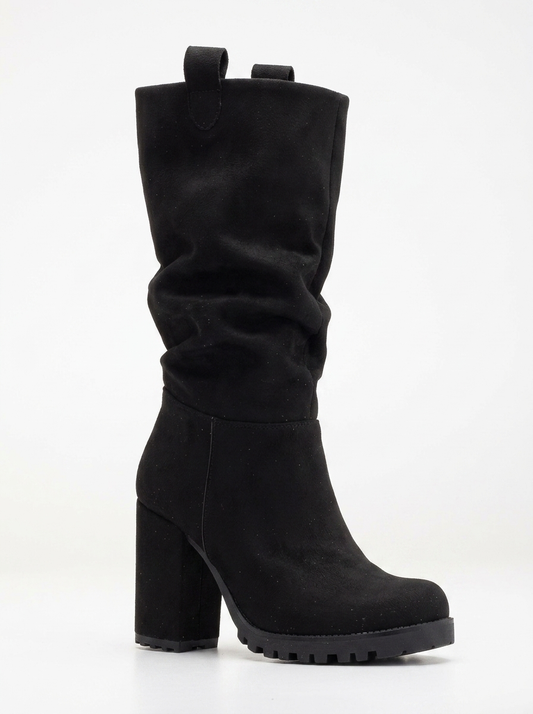 Anais - Black Suede Slouch Platform Boots