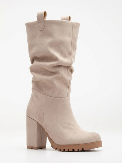 Anais - Beige Suede Slouch Platform Boots