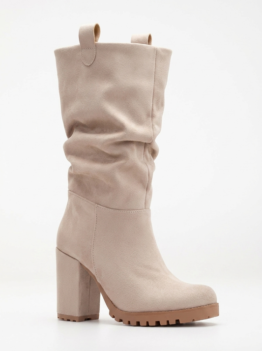 Anais - Beige Suede Slouch Platform Boots