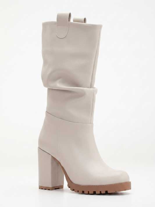 Anais - Beige Slouch Platform Boots