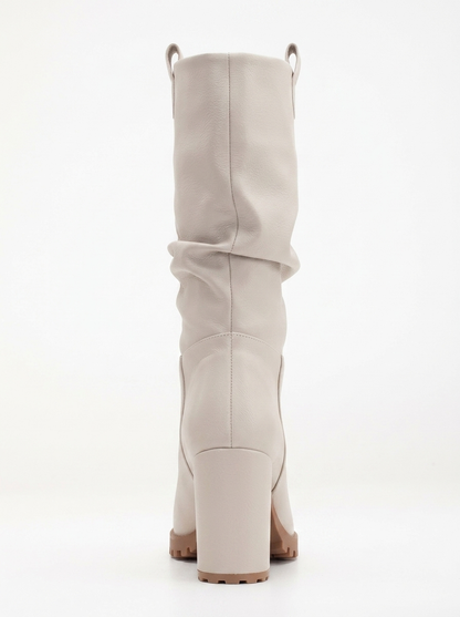 Anais - Beige Slouch Platform Boots