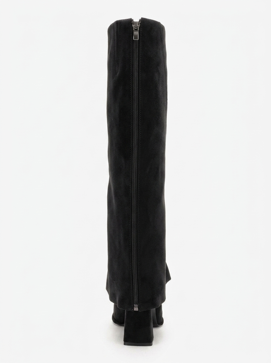 Aja - Black Suede Block Heel Convertible Knee High Boot (Women)