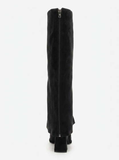 Aja - Black Suede Block Heel Convertible Knee High Boot (Women)