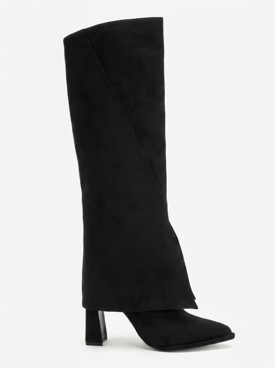 Aja - Black Suede Block Heel Convertible Knee High Boot (Women)