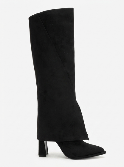 Aja - Black Suede Block Heel Convertible Knee High Boot (Women)