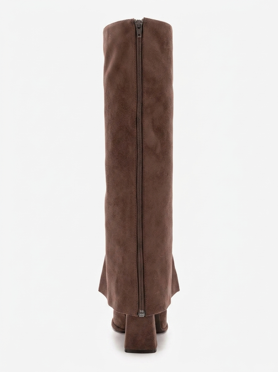 Aja - Brown Suede Block Heel Convertible Knee High Boot (Women)