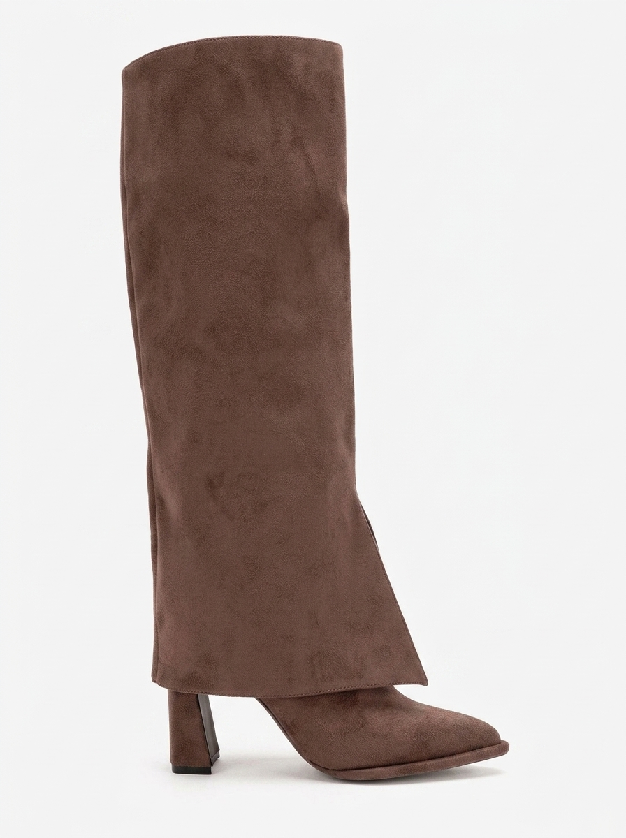 Aja - Brown Suede Block Heel Convertible Knee High Boot (Women)