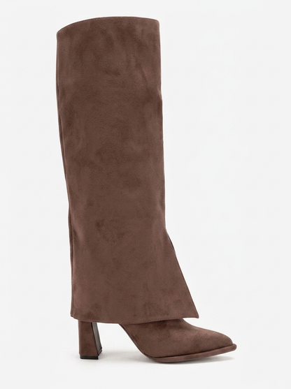 Aja - Brown Suede Block Heel Convertible Knee High Boot (Women)