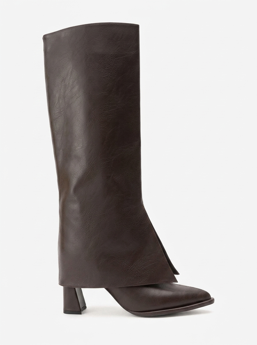 Aja - Coffee Block Heel Convertible Knee High Boot (Women)