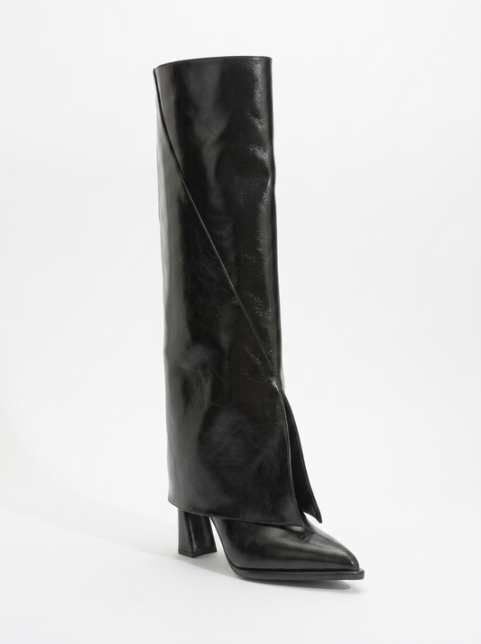 Aja - Black Block Heel Convertible Knee High Boot (Women)